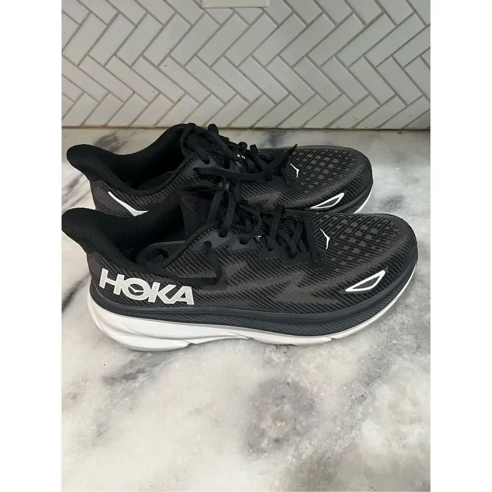 HOKA ONE ONE Clifton 9 Men’s Size 10 Black White Running Shoes EU 44